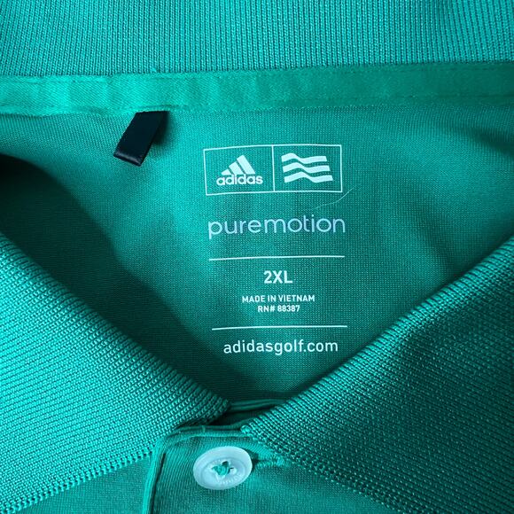 Adidas Puremotion Green Golf Polo Men's 2XL Short Sleeve Performance Stretch - Picture 5 of 10